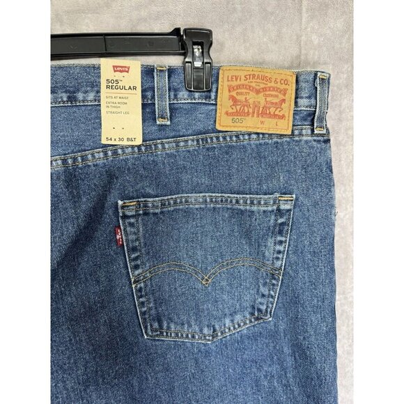 Levis 505 Jeans Mens 54x30 Blue Regular Straight Leg Denim Cotton Stretch NEW - Picture 3 of 8